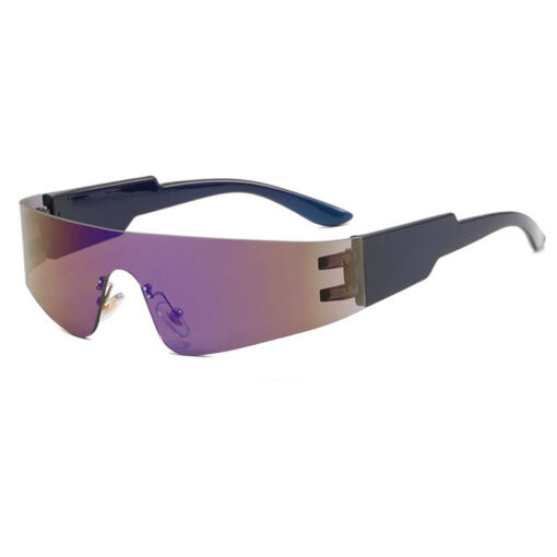 Zwarte sport zonnebril met randloos montuur - Paars glas
