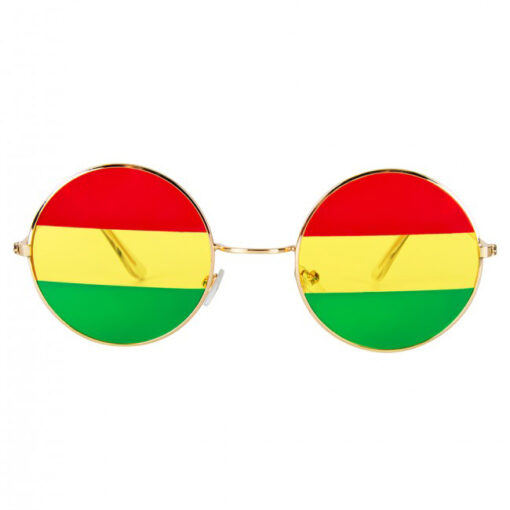 Hippie ronde zonnebril met rood/geel/groene spiegellenzen - Afbeelding 2