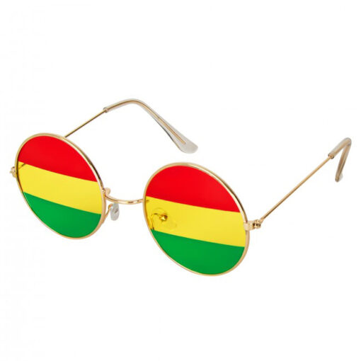 Hippie ronde zonnebril met rood/geel/groene spiegellenzen