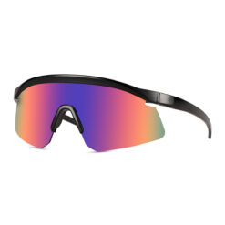 Zwarte sport zonnebril met glanzend semi randloos montuur - Multicolor glazen