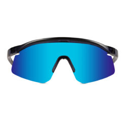 Alternative view of Zwarte sport zonnebril met glanzend semi randloos montuur - Blauwe glazen