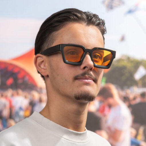 partybril vierkant dik montuur - Zwart met oranje lenzen - Afbeelding 3