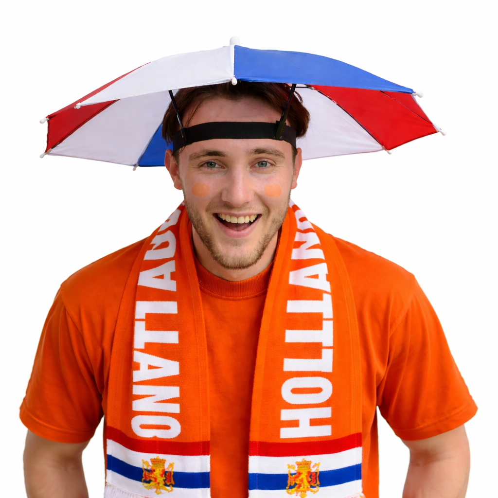 Rood Wit Blauwe Hoofdparaplu – Handsfree Paraplu Hoed – Holland Supporters Hoed
